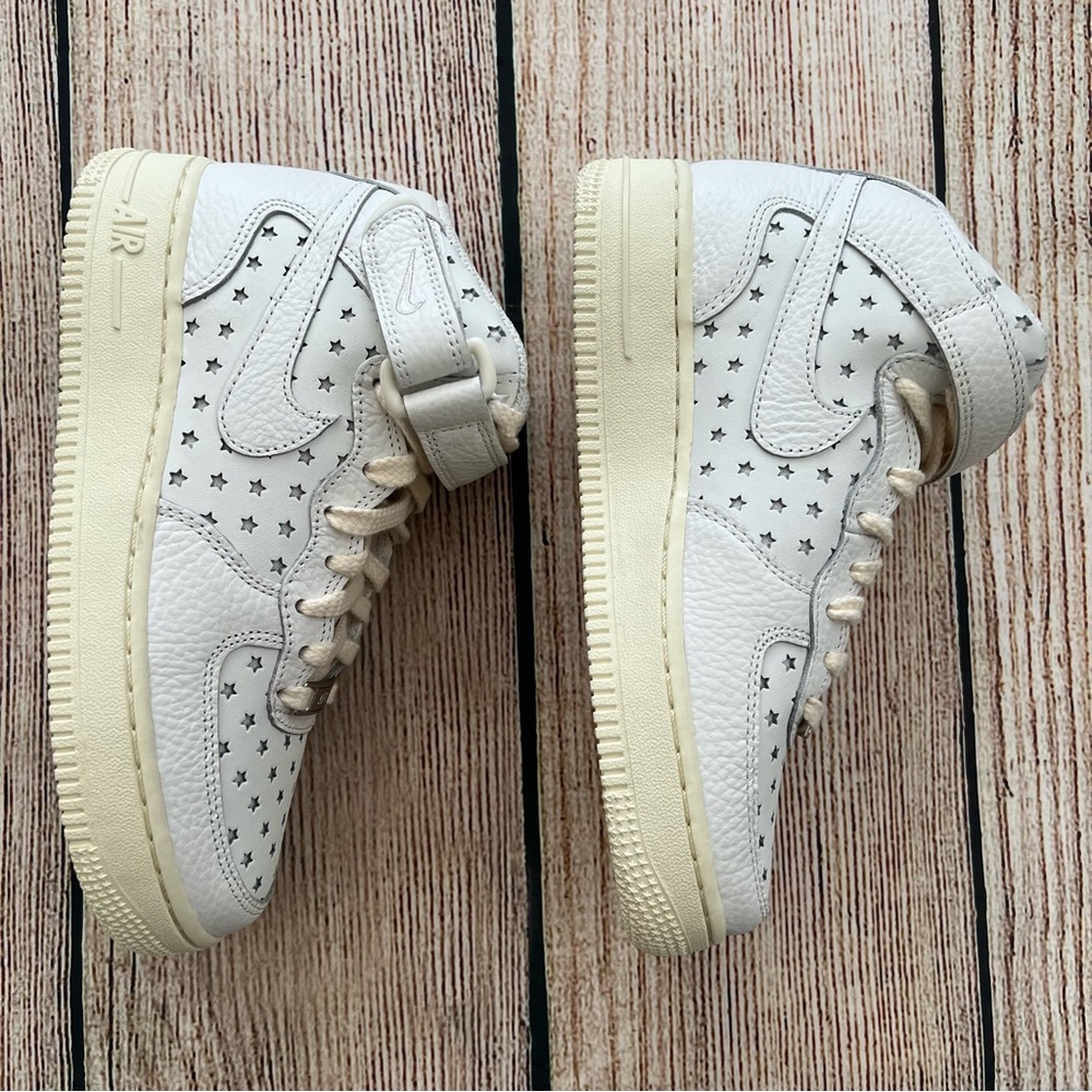 New white NIKE Air Force 1 Mid star cut out women's sneakers shoes size 5.5 - Picture 6 of 13